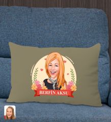BK Gift Kişiye Özel Anneler Günü Karikatürlü Premium Kumaş Haki Dikdörtgen Kırlent Yastık, Anneler Günü Hediyesi, Ev Dekorasyonu-6
