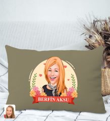 BK Gift Kişiye Özel Anneler Günü Karikatürlü Premium Kumaş Haki Dikdörtgen Kırlent Yastık, Anneler Günü Hediyesi, Ev Dekorasyonu-6