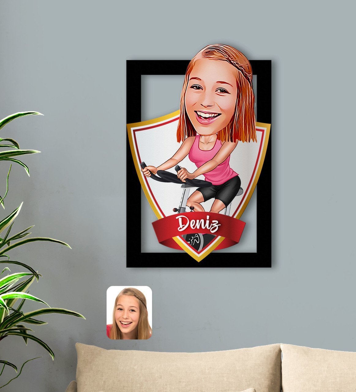Kişiye Özel İsimli Kadın Fitness Sporcusu Karikatürlü 3D Ahşap Tablo-1