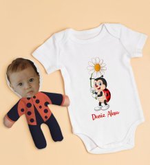 BK Kids Kişiye Özel Fotoğraflı Bebek Yastık ve Bebek Body Zıbın Hediye Seti - Model 25