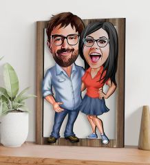 BK Gift Kişiye Özel Sevgililer Karikatürlü 3D Ahşap Tablo-1