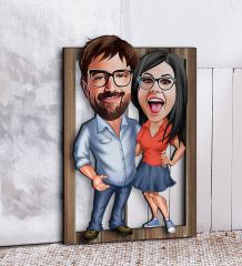 BK Gift Kişiye Özel Sevgililer Karikatürlü 3D Ahşap Tablo-1