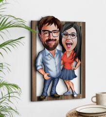 BK Gift Kişiye Özel Sevgililer Karikatürlü 3D Ahşap Tablo-1