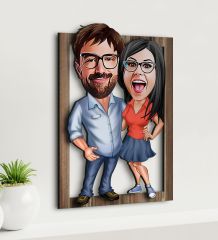 BK Gift Kişiye Özel Sevgililer Karikatürlü 3D Ahşap Tablo-1