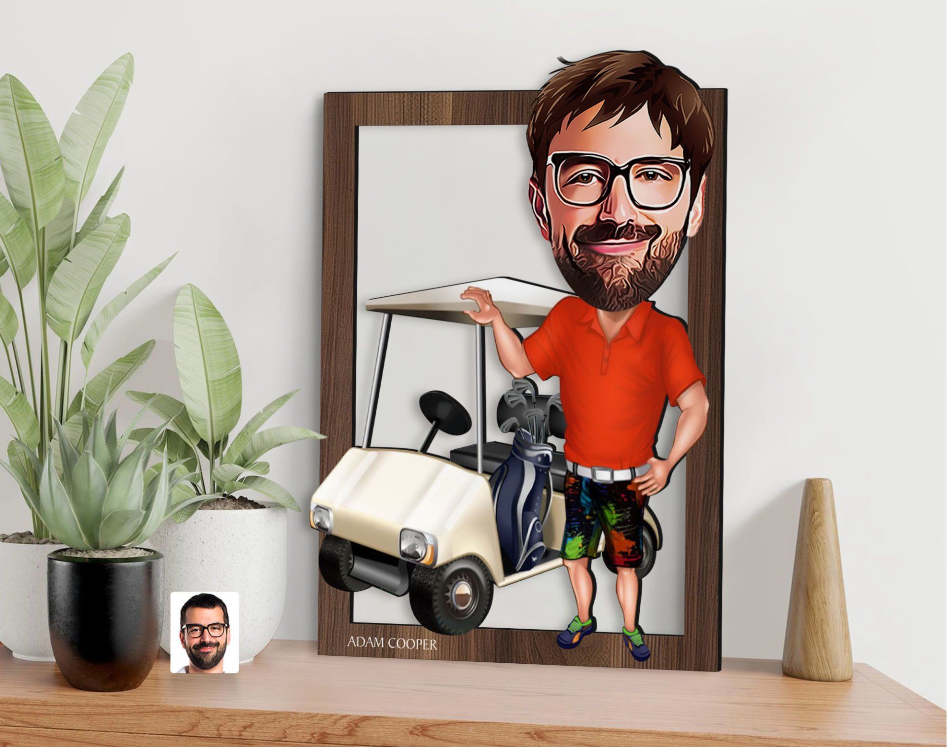 BK Gift Kişiye Özel Erkek Golfcü Karikatürlü 3D Ahşap Tablo-8, Sevgiliye Hediye, Arkadaşa Hediye, Doğum Günü Hediyesi