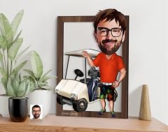 BK Gift Kişiye Özel Erkek Golfcü Karikatürlü 3D Ahşap Tablo-8, Sevgiliye Hediye, Arkadaşa Hediye, Doğum Günü Hediyesi