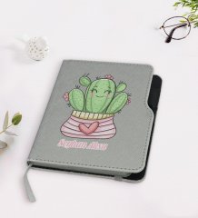 Kişiye Özel Kaktüs Tasarımlı Gri Termo Deri Defter-2