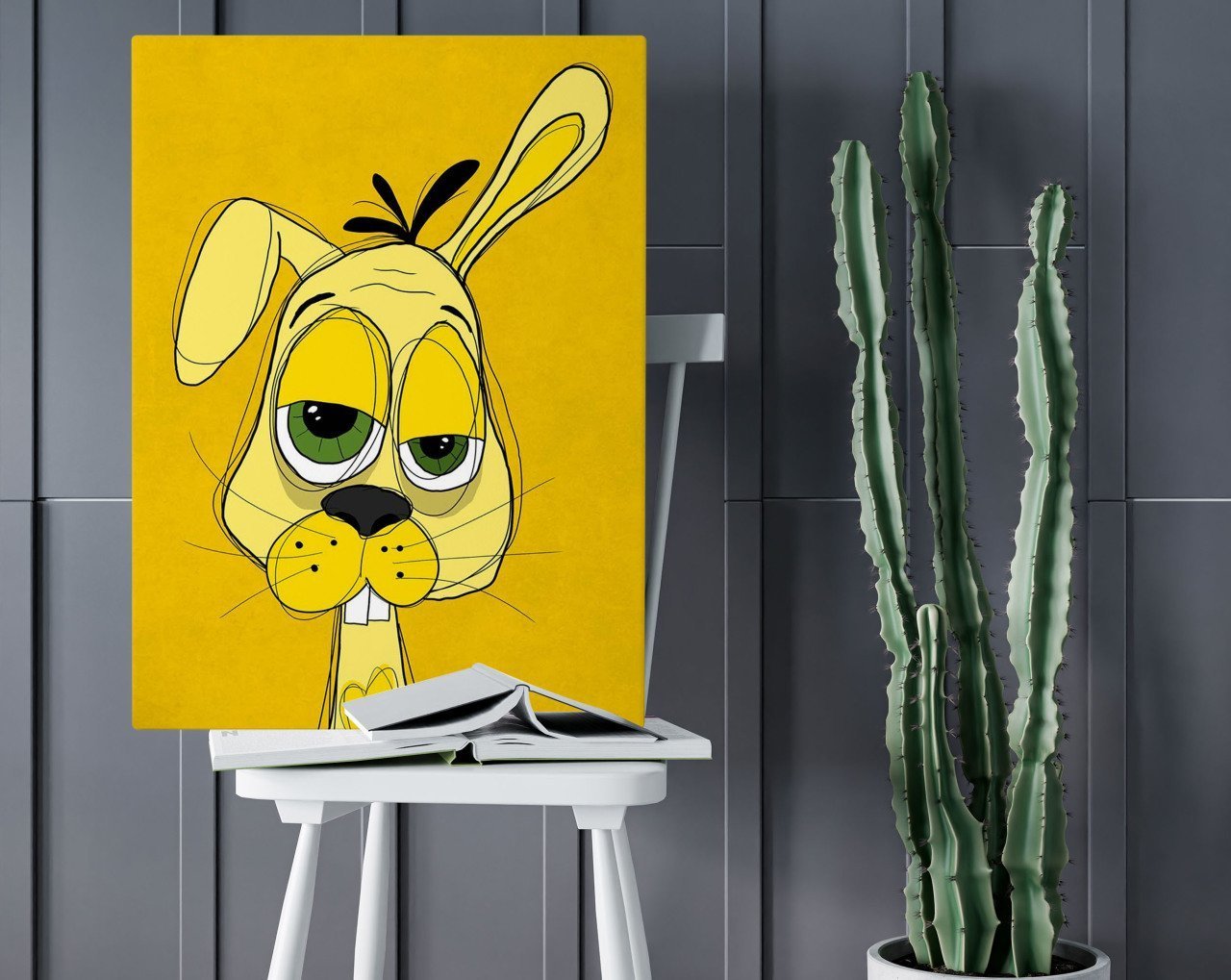 BK Home Drunken Rabbit Yellow Tasarımlı Kanvas Tablo 50x70cm-1