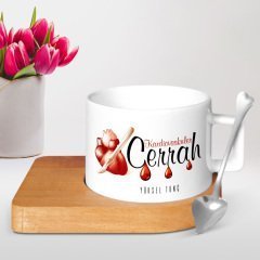 Kişiye Özel Mesleki Kardiovaskuler Cerrah Ahşap Altlıklı Seramik Fincan - 2