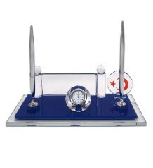 Kişiye Özel Saatli Kalemli Kristal Masa İsimliği (Model 522)
