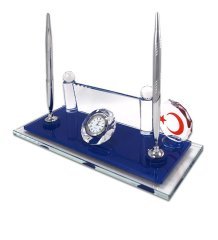 Kişiye Özel Saatli Kalemli Kristal Masa İsimliği (Model 522)