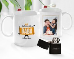 Kişiye Özel Babalar Günü Hediyesi Fotoğraflı Kupa Bardak ve Benzinli Çakmak Seti-50