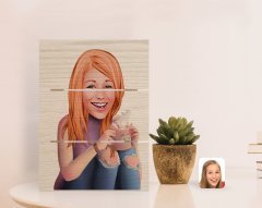 Kişiye Özel Kadın Karikatürlü Otantik Masaüstü Ahşap Palet Çerçeve-103