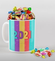 BK Gift Kişiye Özel 2023 Mutlu Yıllar Beyaz Kupa ve Haribo Şeker Hediye Seti-8