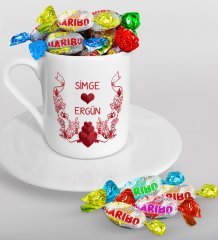 Kişiye Özel Sevgililer Günü Türk Kahvesi Fincanı ve Haribo Şeker Hediye Seti-53