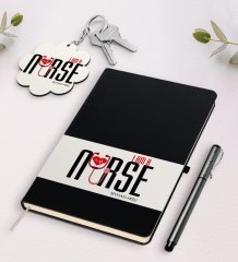 Kişiye Özel Hemşire Siyah Defter Kalem Ve Anahtarlık Hediye Seti-1