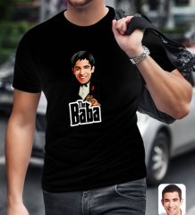 Kişiye Özel Godfather Baba Karikatürlü Siyah T-Shirt-4
