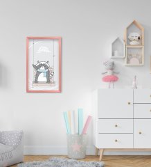 BK Home Sevimli Hayvan Tasarımlı Dekoratif Pembe Ahşap Çerçeveli Çocuk Odası Tablo-3