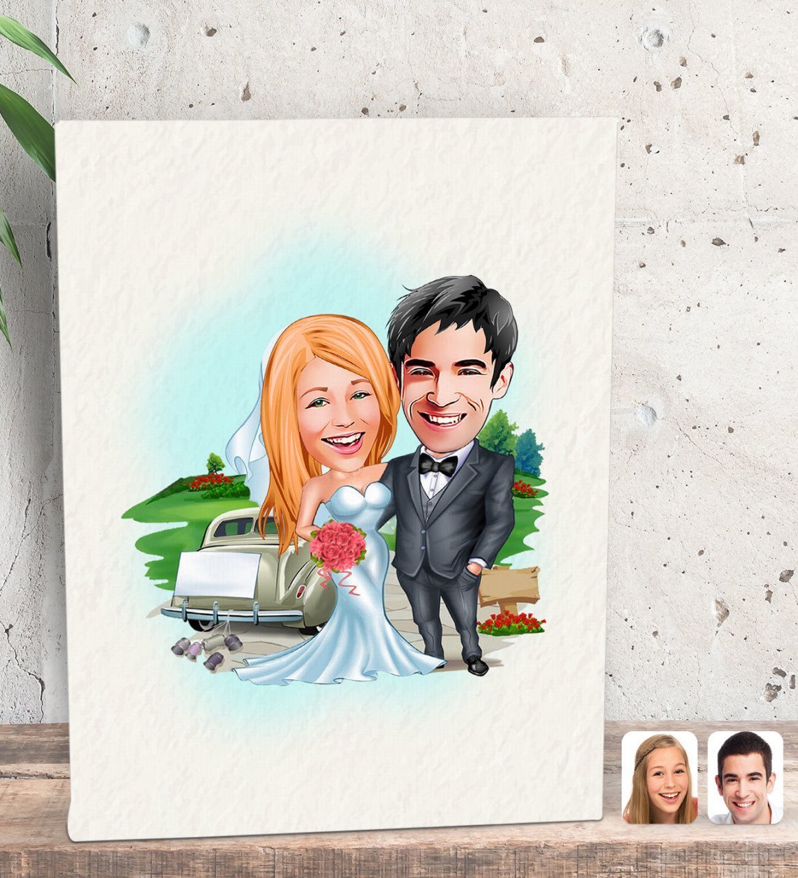 Kişiye Özel Evleniyoruz Karikatürlü Dekoratif Mini Kanvas Tablo 15x20cm-1