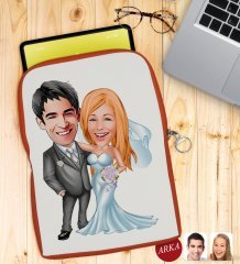 Kişiye Özel Evleniyoruz Karikatürlü Taşınabilir Koruyucu Tablet Kılıfı & Organizer Çanta - Turuncu-5