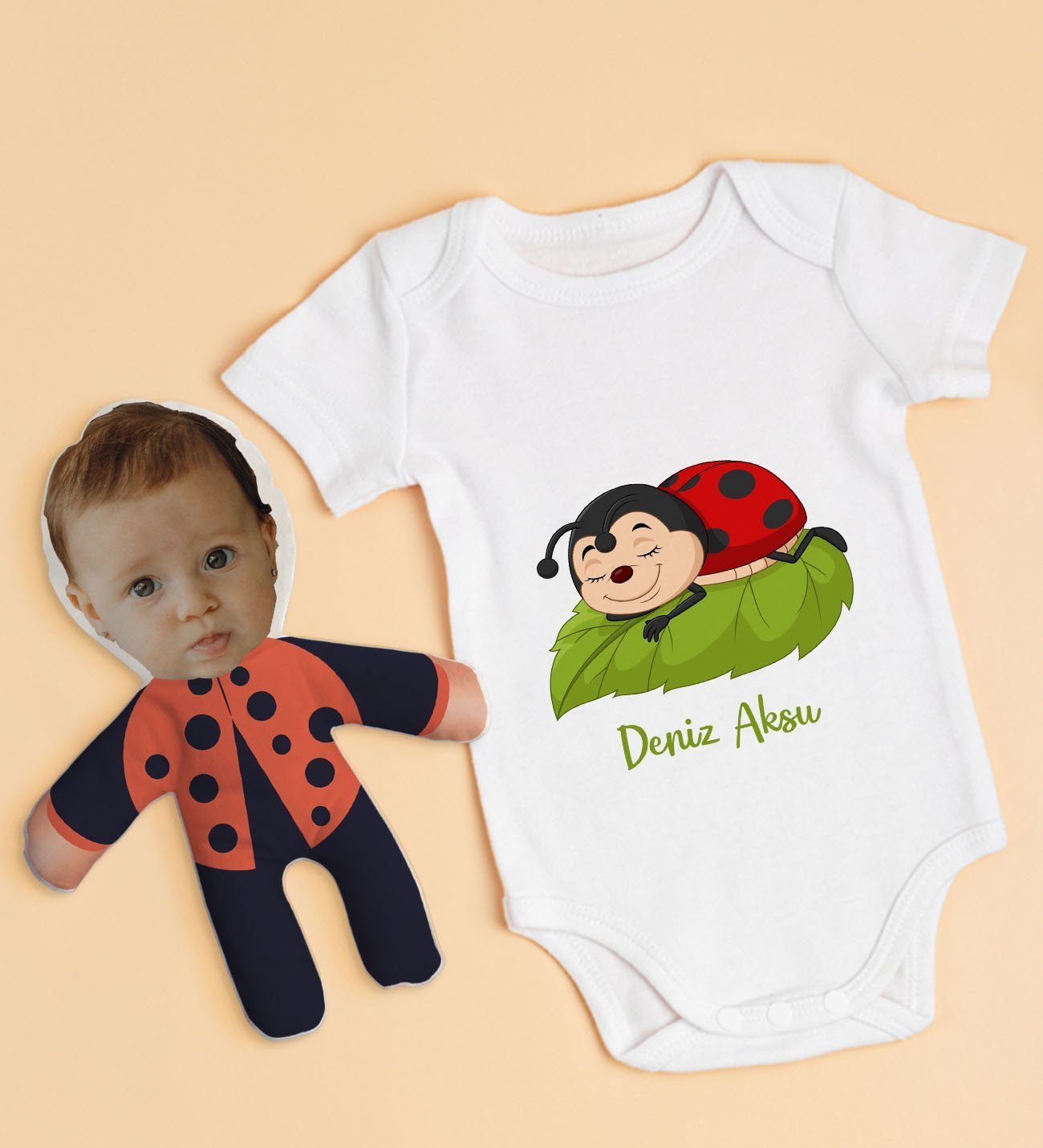 BK Kids Kişiye Özel Fotoğraflı Bebek Yastık ve Bebek Body Zıbın Hediye Seti - Model 24
