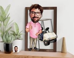 BK Gift Kişiye Özel Erkek Golfcü Karikatürlü 3D Ahşap Tablo-7, Sevgiliye Hediye, Arkadaşa Hediye, Doğum Günü Hediyesi