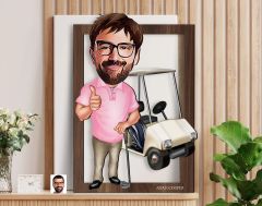 BK Gift Kişiye Özel Erkek Golfcü Karikatürlü 3D Ahşap Tablo-7, Sevgiliye Hediye, Arkadaşa Hediye, Doğum Günü Hediyesi