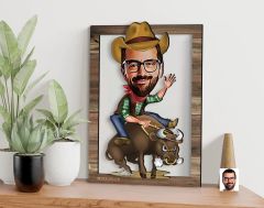 BK Gift Kişiye Özel Rodeocu Karikatürlü 3D Ahşap Tablo, Sevgiliye Hediye, Arkadaşa Hediye, Yıl Dönümü Hediyesi, Doğum Günü Hediyesi-1