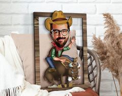 BK Gift Kişiye Özel Rodeocu Karikatürlü 3D Ahşap Tablo, Sevgiliye Hediye, Arkadaşa Hediye, Yıl Dönümü Hediyesi, Doğum Günü Hediyesi-1
