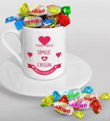 Kişiye Özel Sevgililer Günü Türk Kahvesi Fincanı ve Haribo Şeker Hediye Seti-52