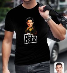 Kişiye Özel Godfather Baba Karikatürlü Siyah T-Shirt-3