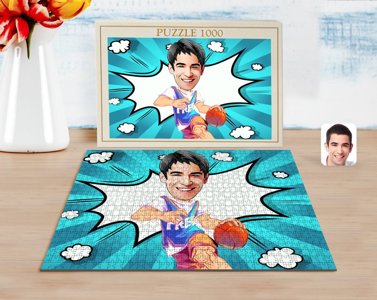 Kişiye Özel Erkek Basketbolcu Karikatürlü 1000 Parça Profesyonel Puzzle-2