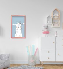 BK Home Sevimli Hayvan Tasarımlı Dekoratif Pembe Ahşap Çerçeveli Çocuk Odası Tablo-2
