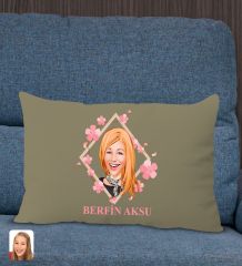 BK Gift Kişiye Özel Anneler Günü Karikatürlü Premium Kumaş Haki Dikdörtgen Kırlent Yastık, Anneler Günü Hediyesi, Ev Dekorasyonu-4