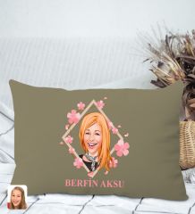 BK Gift Kişiye Özel Anneler Günü Karikatürlü Premium Kumaş Haki Dikdörtgen Kırlent Yastık, Anneler Günü Hediyesi, Ev Dekorasyonu-4