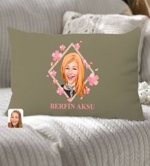 BK Gift Kişiye Özel Anneler Günü Karikatürlü Premium Kumaş Haki Dikdörtgen Kırlent Yastık, Anneler Günü Hediyesi, Ev Dekorasyonu-4