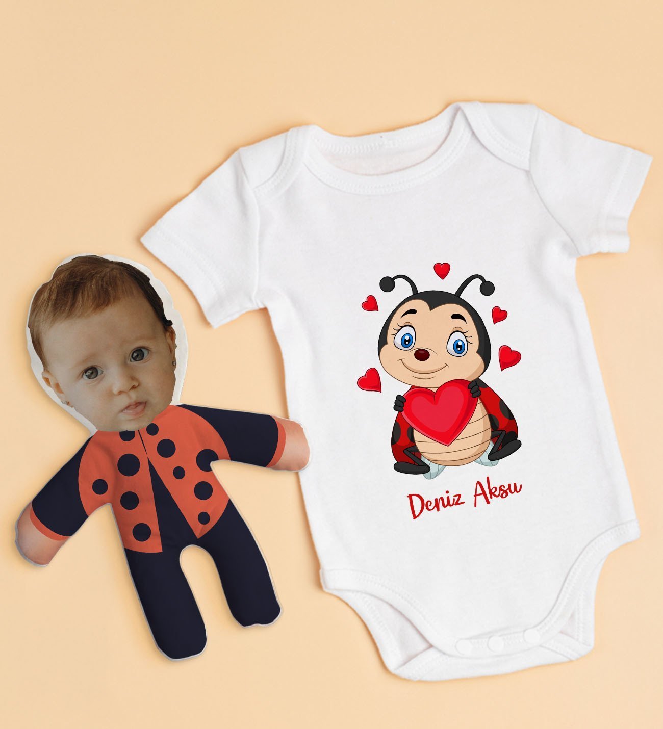 BK Kids Kişiye Özel Fotoğraflı Bebek Yastık ve Bebek Body Zıbın Hediye Seti - Model 23