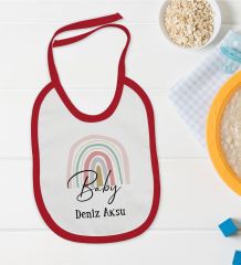 BK Kids Kişiye Özel Baby Tasarımlı Kırmızı Bebek Mama Önlüğü-1