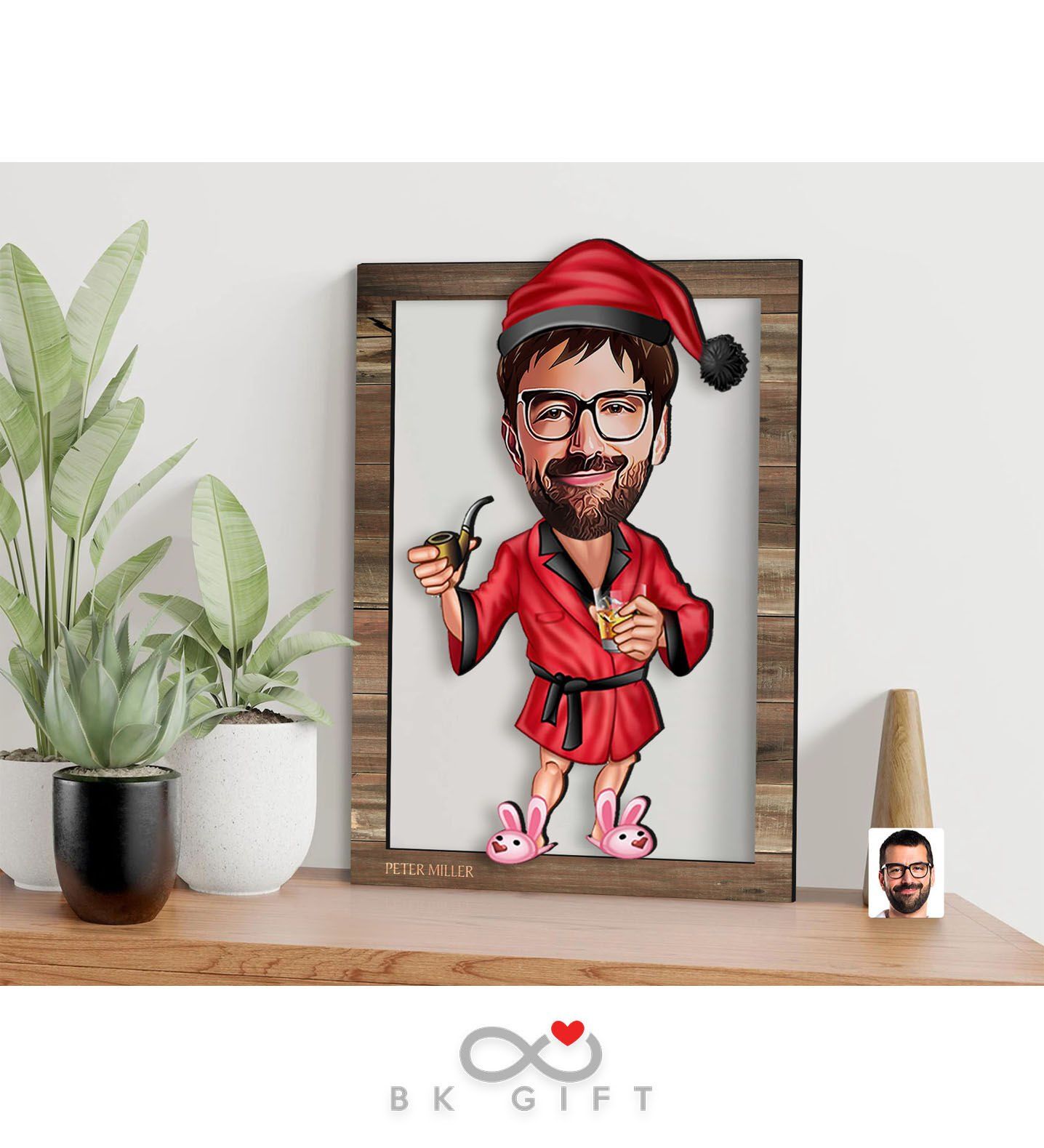 BK Gift Kişiye Özel Yeni Yıl Karikatürlü 3D Ahşap Tablo-8
