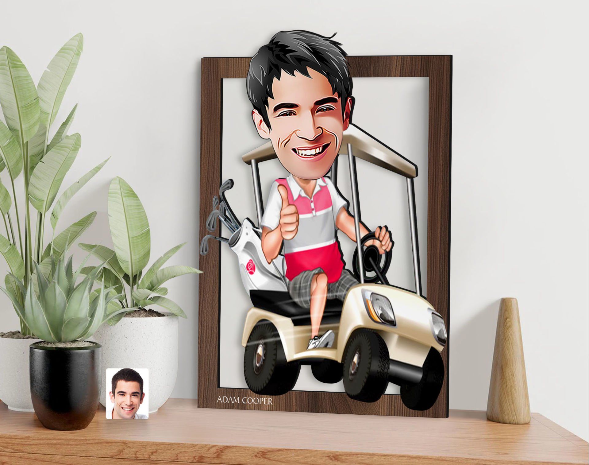 BK Gift Kişiye Özel Erkek Golfcü Karikatürlü 3D Ahşap Tablo-6, Sevgiliye Hediye, Arkadaşa Hediye, Doğum Günü Hediyesi