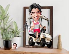 BK Gift Kişiye Özel Erkek Golfcü Karikatürlü 3D Ahşap Tablo-6, Sevgiliye Hediye, Arkadaşa Hediye, Doğum Günü Hediyesi