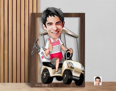 BK Gift Kişiye Özel Erkek Golfcü Karikatürlü 3D Ahşap Tablo-6, Sevgiliye Hediye, Arkadaşa Hediye, Doğum Günü Hediyesi