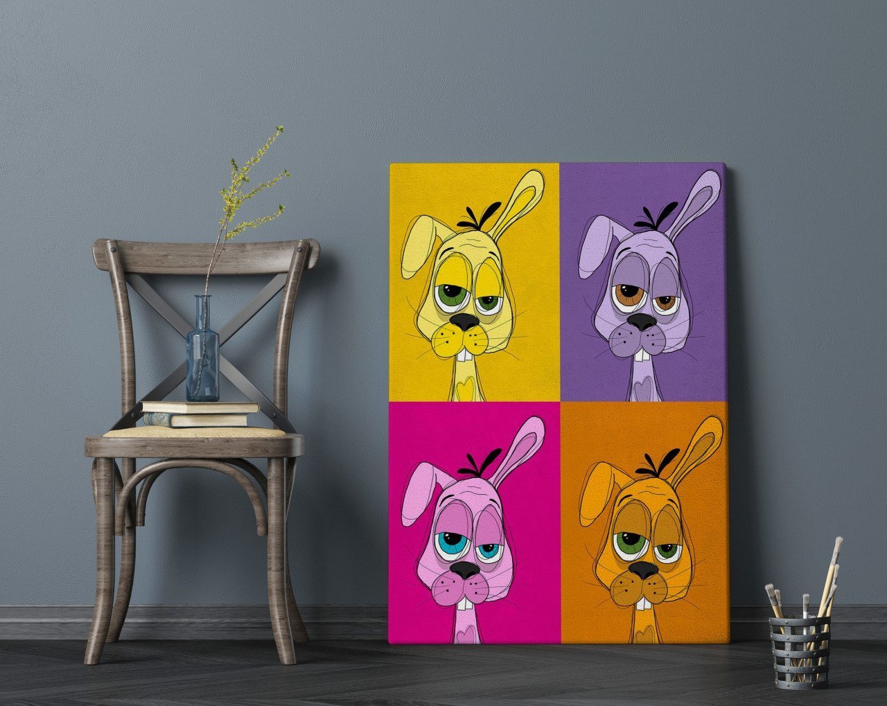 BK Home Drunken Rabbit Multi Color Tasarımlı Kanvas Tablo 70x100cm-1
