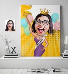 Kişiye Özel Bayan Güzellik Kraliçesi Karikatür Kanvas Tablo (70 x 100 cm.) 1