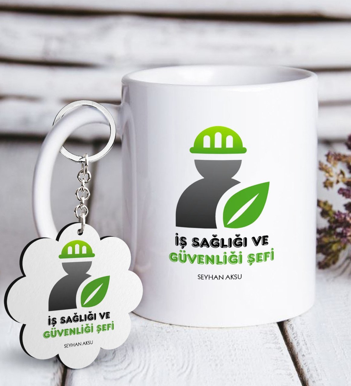 Kişiye Özel Mesleki İş Sağlığı ve Güvenliği Şefi Beyaz Kupa ve Anahtarlık Hediye Seti-2