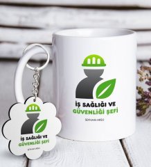 Kişiye Özel Mesleki İş Sağlığı ve Güvenliği Şefi Beyaz Kupa ve Anahtarlık Hediye Seti-2