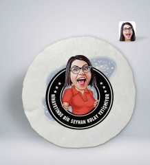 Kişiye Özel İsimli Kadın Kolay Yetişmiyor Karikatürlü Yuvarlak Araç Koltuk Yastığı-3