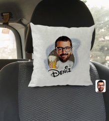 Kişiye Özel İsimli Erkek Karikatürlü Kare Araç Koltuk Yastığı-51