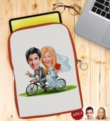 Kişiye Özel Evleniyoruz Karikatürlü Taşınabilir Koruyucu Tablet Kılıfı & Organizer Çanta - Turuncu-3