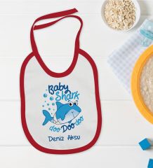 BK Kids Kişiye Özel Baby Shark Tasarımlı Kırmızı Bebek Mama Önlüğü-1